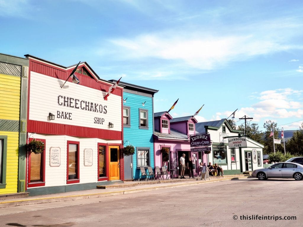 Rows of colorful building here in Dawson City