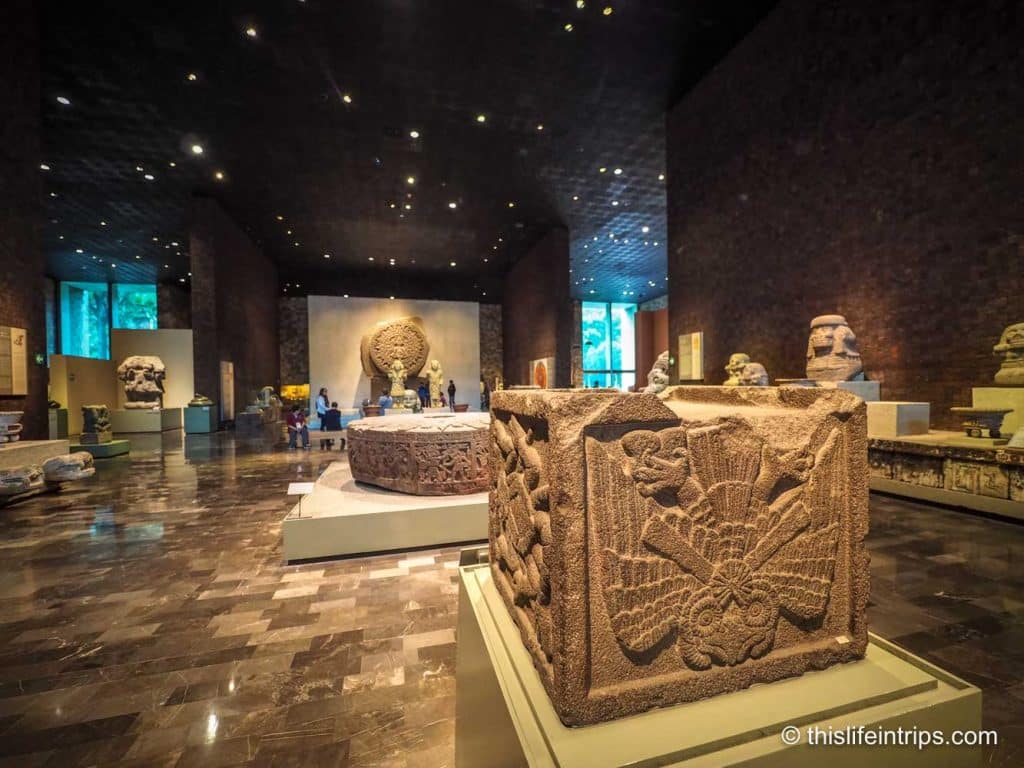 Intricate Mayan sculptures in the museum collection.