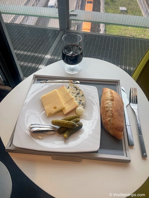 Cheese plate at Air France lounge in Paris as part of westjet dreamliner business class review