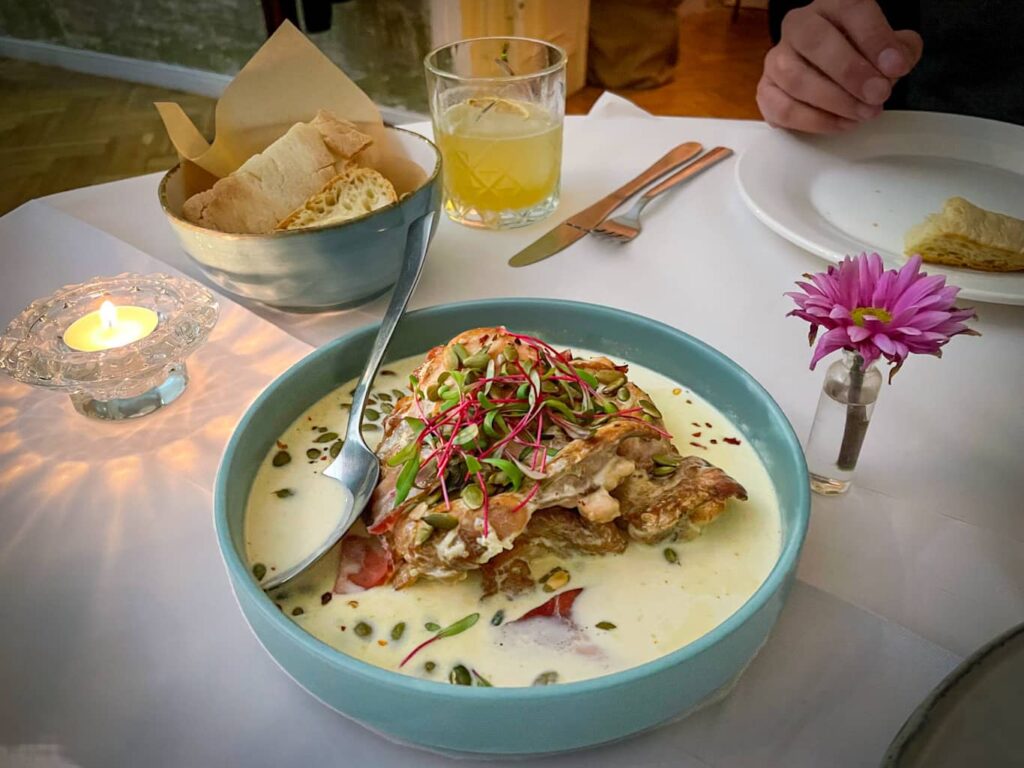 dish of Satsivi at a restaurant in Tbilisi