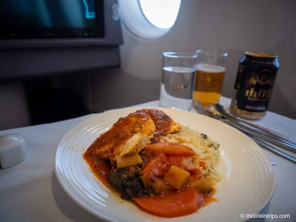 Ethiopian airlines business class food - peri peri chicken