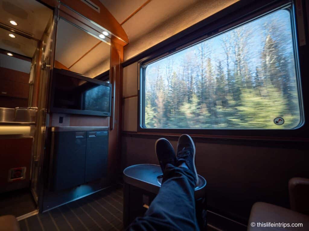 Feet up in VIA Rail Prestiage class room
