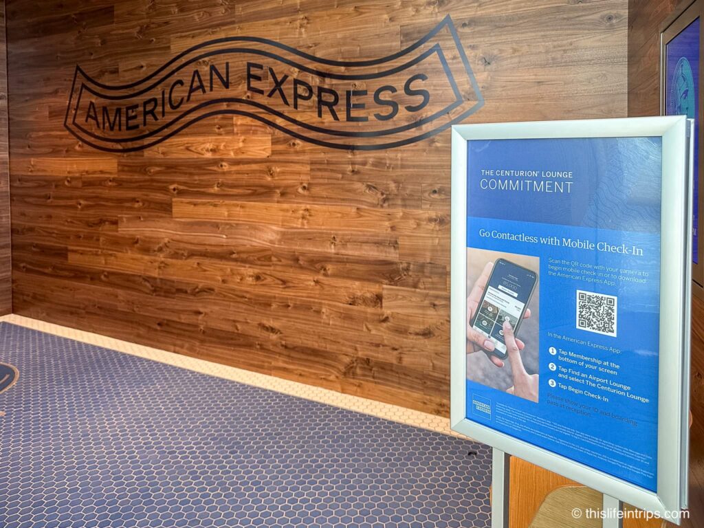 AMEX Centurion Lounge Seattle entrance with contactless entry instructions