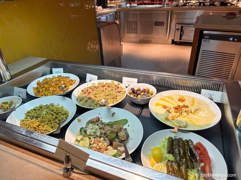 Selection of Emirates lounge food at the DXB airport