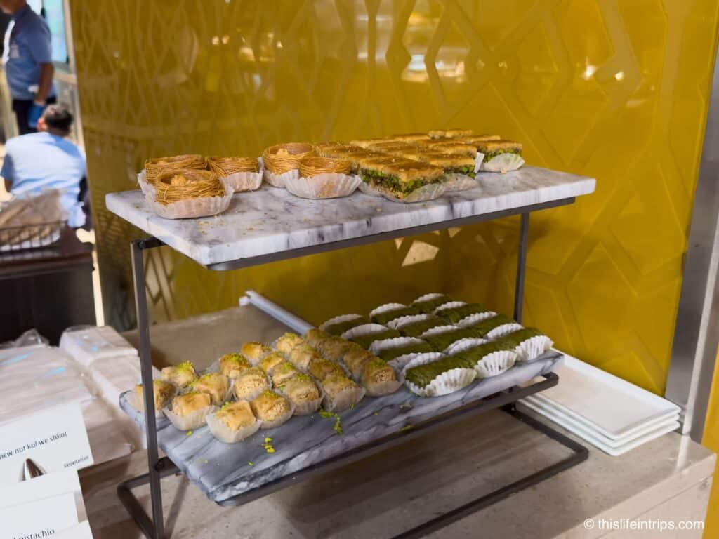 Emirates lounge food featuring deserts