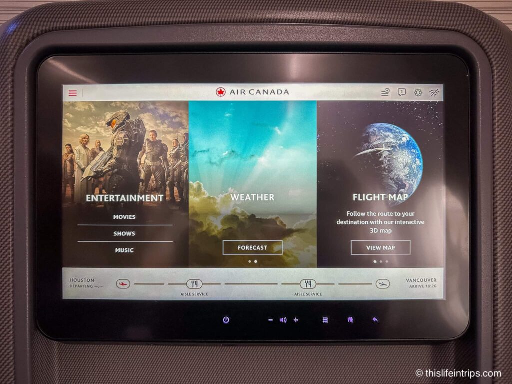 Air Canada Boeing 737 Max 8 business class in-flight entertainment screen