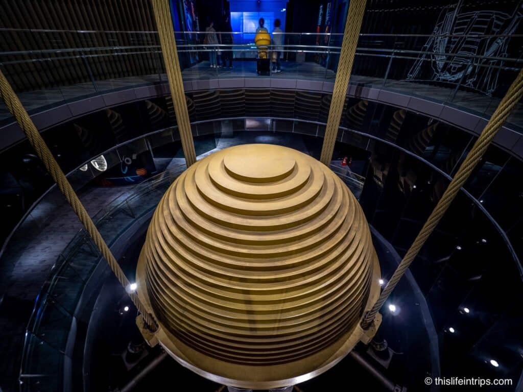 Giant wind damper inside the Taipei 101