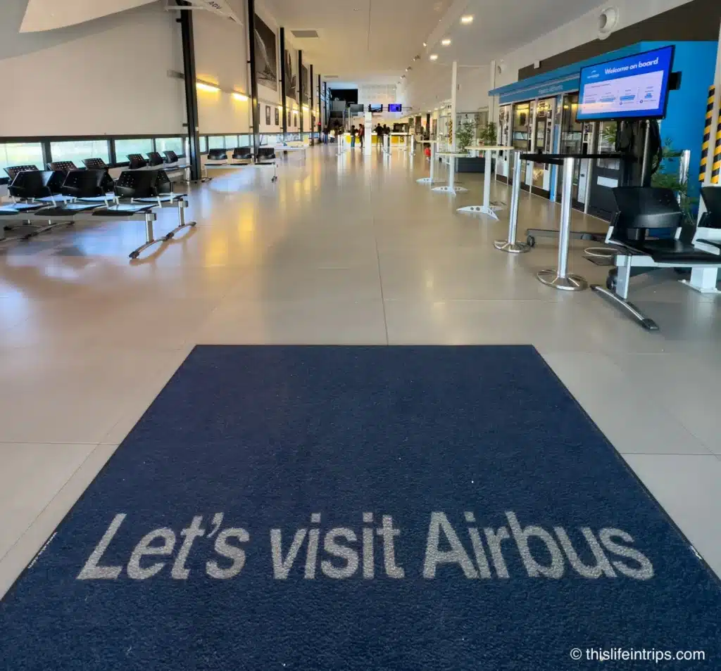 Let’s Visit Airbus welcome mat at the Airbus Museum in Toulouse France