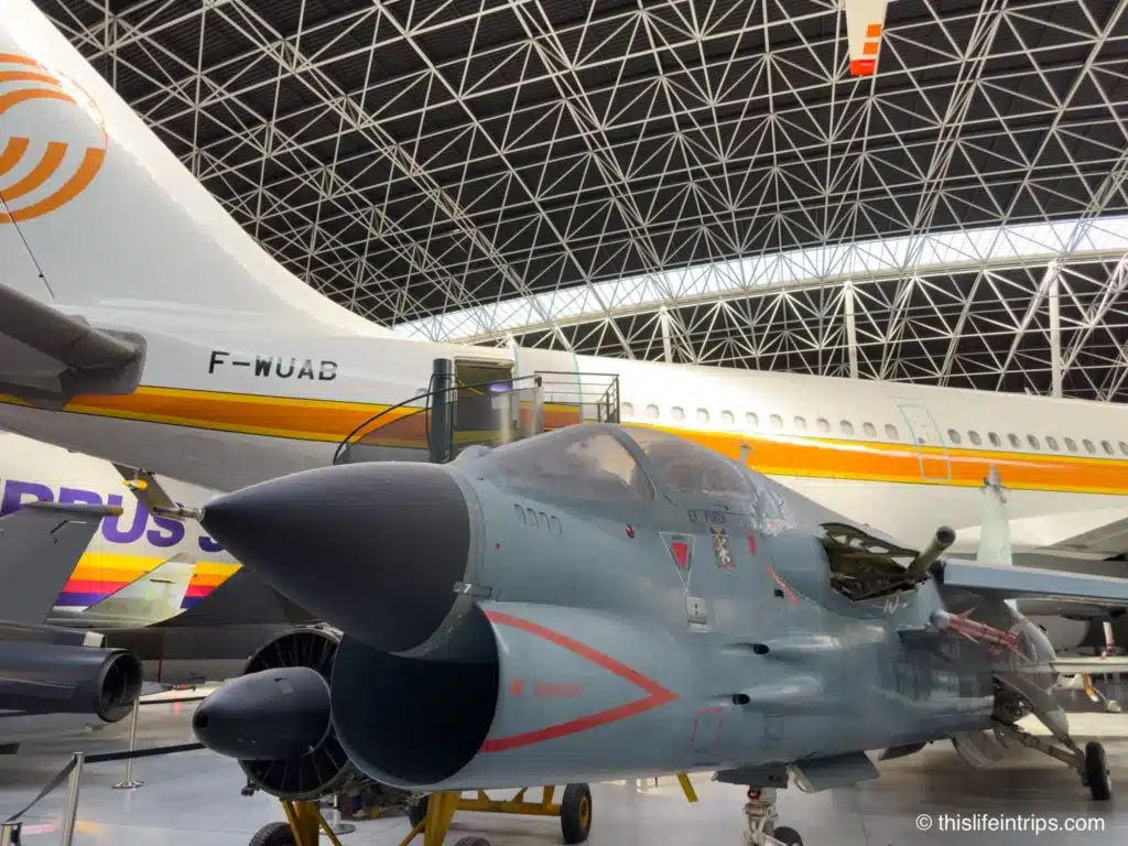 Military aircraft on display at the Toulouse Airbus museum