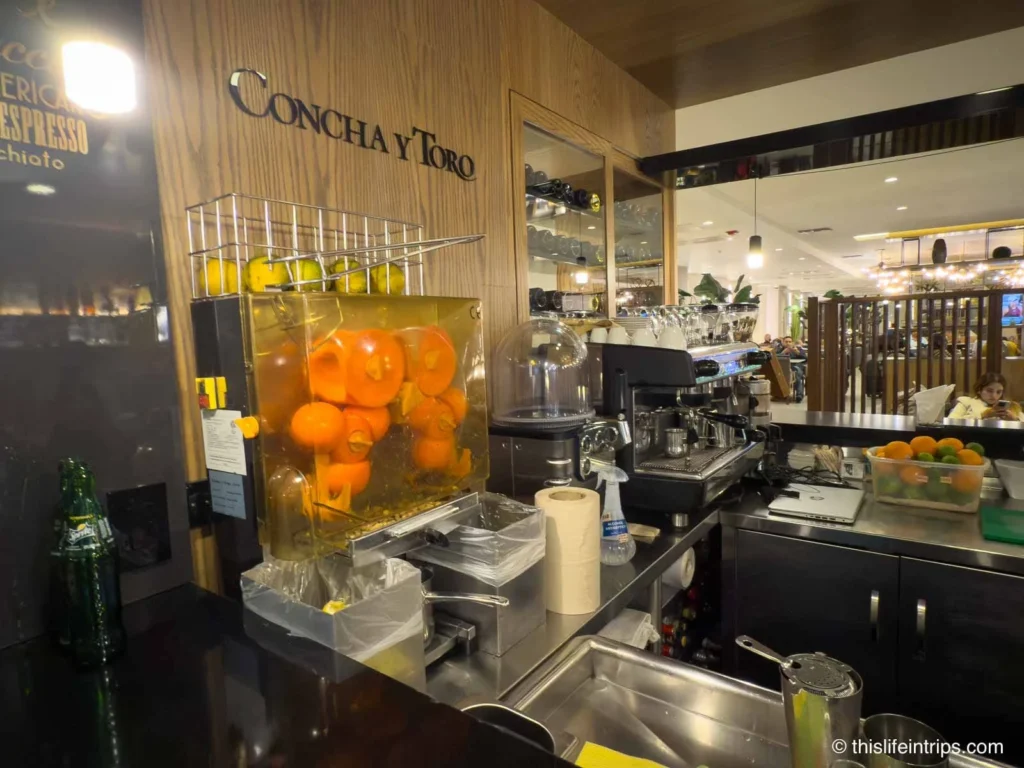 Fresh orange juice at the Sala VIP Quito Airport lounge