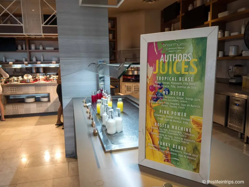 Juice station at the Cancun Soul Resort