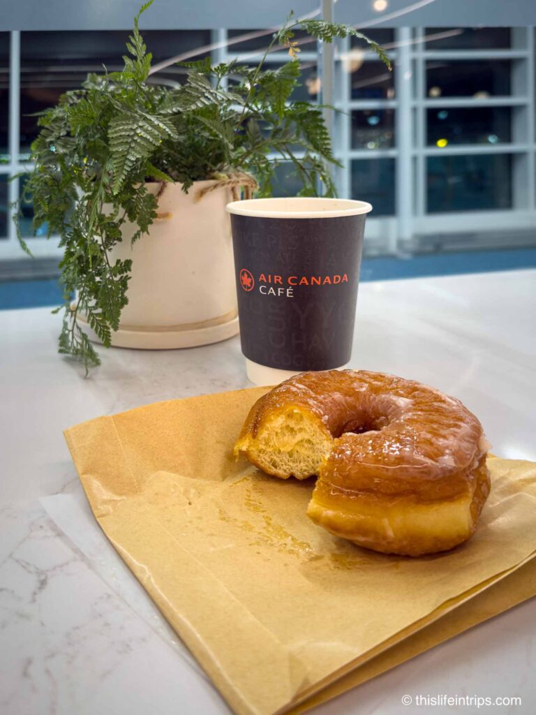 Coffee and Lee's honeydip at the Air Canada Cafe Vancouver gate C50 location